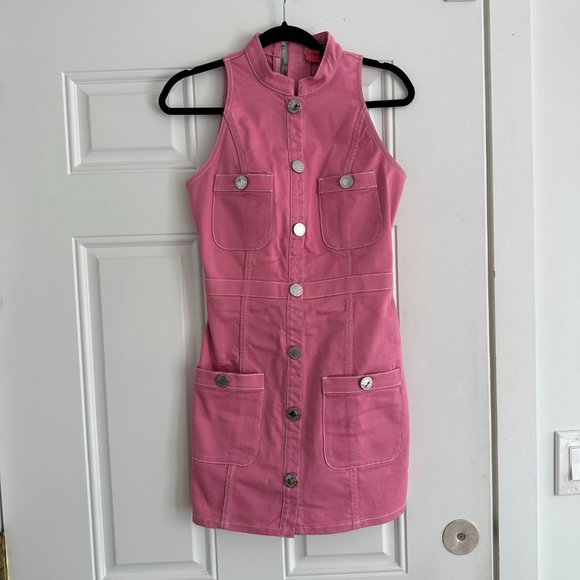 BALMAIN Button-embellished Denim Mini Dress In Pink size 36 - Picture 3 of 11